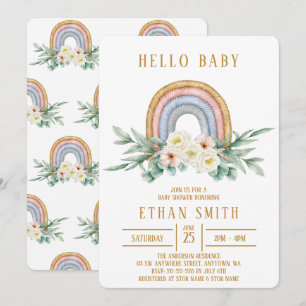Invitation Bonjour Bébé Arc-en-ciel Floral Aquarelle Baby Sho