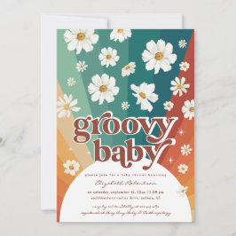 Invitation Bonjour bébé | Baby shower arc-en-ciel Retro Daisy