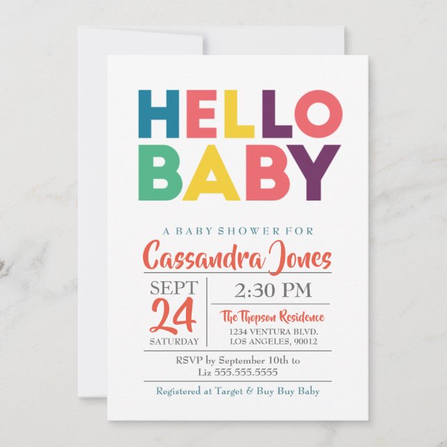Invitation Bonjour bébé - Baby shower neutre pour le genre (Devant)