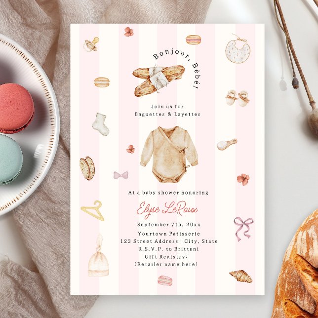 Invitation Bonjour Bébé Baguettes Layettes Baby shower frança (Créateur téléchargé)