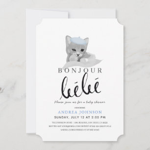 Invitation Bonjour Bebe Bleu Béet Baby shower de chat