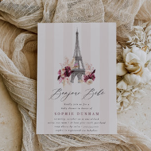 Invitation Bonjour Bébé Blush Stripe Paris Baby shower
