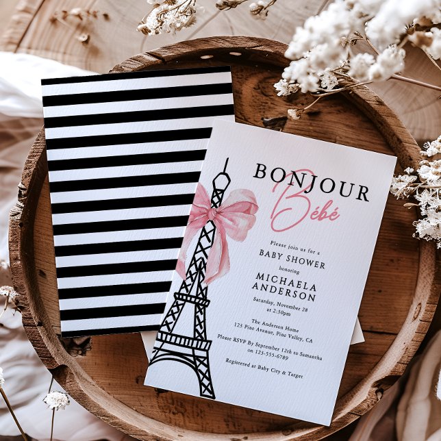 Invitation Bonjour Bébé Coquette Bow Paris Baby shower (Créateur téléchargé)