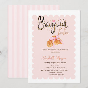 Invitation Bonjour Bébé Croissant Noeud Papillon Rayé Baby S