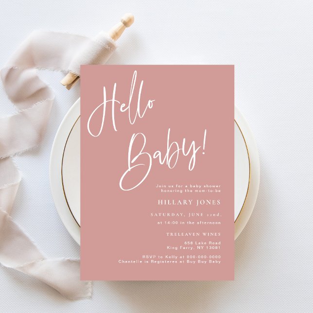 Invitation Bonjour Bébé Dusty rose / Rose Baby shower bohème (Créateur téléchargé)