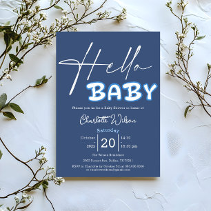 Invitation Bonjour Bébé Élégante Baby Shower Bleu Foncé