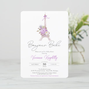 Invitation Bonjour Bebe, Floral Eiffel Paris Baby shower