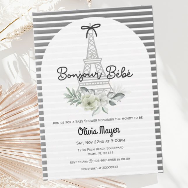 Invitation Bonjour Bebe Français Paris Baby shower élégant (Créateur téléchargé)