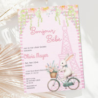 Bonjour Bebe Français Paris Baby shower lapin rose
