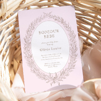 Invitation Bonjour Bebe French Patisserie Baby shower Rose