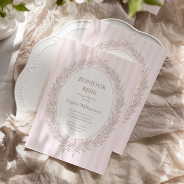 Invitation Bonjour Bebe French Patisserie Baby shower Rose (Créateur téléchargé)