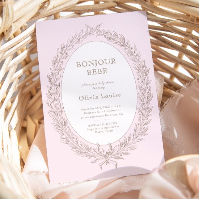 Invitation Bonjour Bebe French Patisserie Baby shower Rose (Créateur téléchargé)