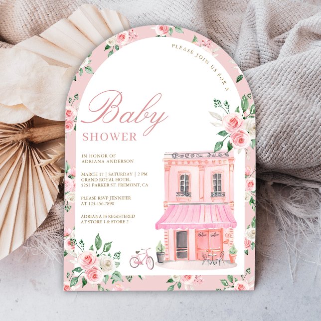 Invitation Bonjour Bebe French Pink Café Baby shower (Créateur téléchargé)