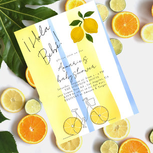Invitation Bonjour Bébé Jaune Rayures Bleues Citrons Baby Sho