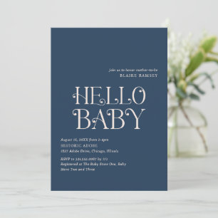 Invitation Bonjour Bébé Marine Bleu Baby shower moderne