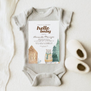 Invitation Bonjour bébé Ours de neige Baby shower d'aquarelle