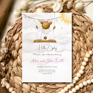 Invitation Bonjour bébé ours en peluche sur le Baby shower os