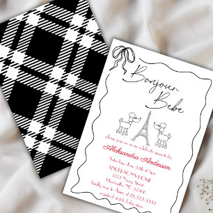 Invitation Bonjour Bebe Paris Baby shower Français Rose Noir