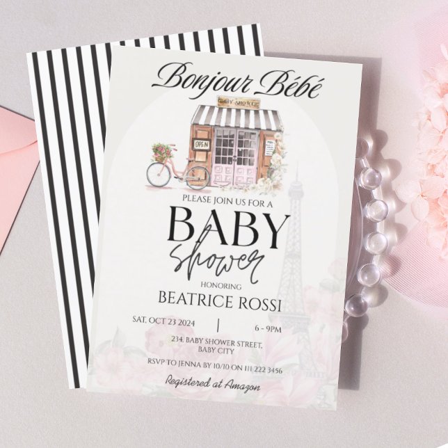 Invitation Bonjour Bebe Paris Baby shower parisien (Bonjour Bebe Paris Parisian France French Baby Shower Invitation)