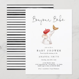Invitation Bonjour Bebe Paris Français Elephant Baby shower R