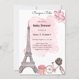 Invitation Bonjour Bebe Paris Parisian French Baby Shower 