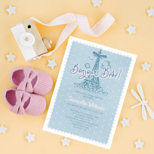 Invitation Bonjour Bébé Parisian Denim Blue Jean Baby Shower