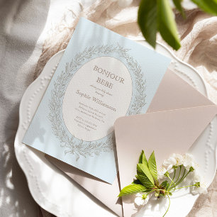 Invitation Bonjour Bebe pâtisserie française Baby shower bleu