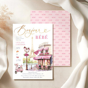 Invitation Bonjour Bebe Pink Paris Café Baby shower