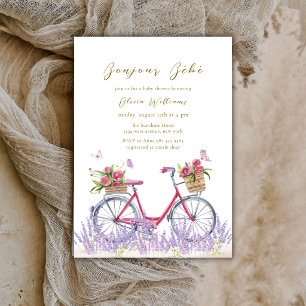 Invitation Bonjour Bébé Rose Lavande Vélo Baby shower