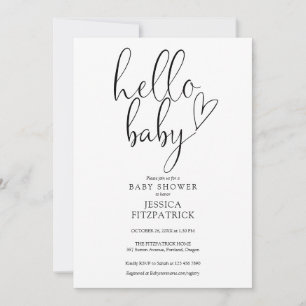 Invitation Bonjour Bébé Script Baby shower noir et blanc