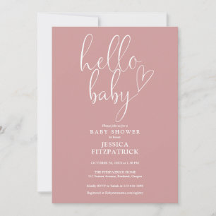 Invitation Bonjour Bébé Script Dusty Rose rose Baby shower fi