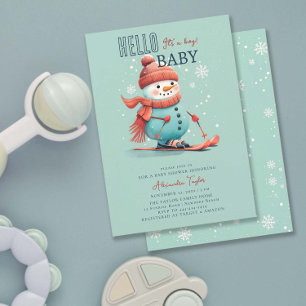 Invitation Bonjour Bébé Snowman Ski hiver Baby shower garçon