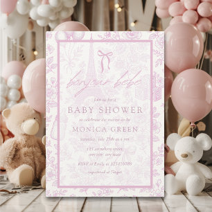 Invitation Bonjour Bebe Toile rose Baby shower fille français