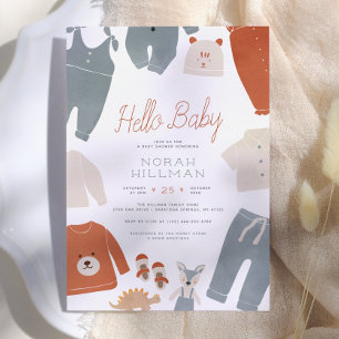Invitation Bonjour Bébé   Vêtements Bohème Bleus pour Garçon 