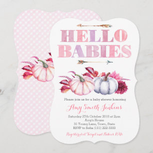 Invitation Bonjour Bébés ! Twin Girls Citrouille Baby shower