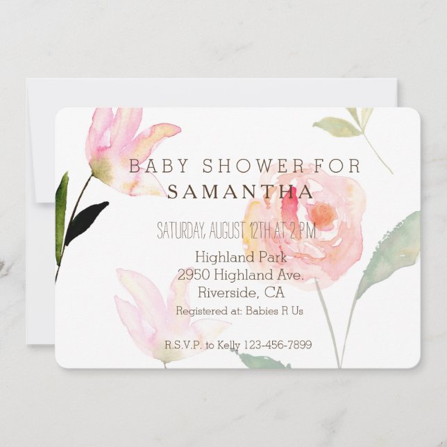 Invitation Bonjour belle aquarelle baby shower floral (Devant)