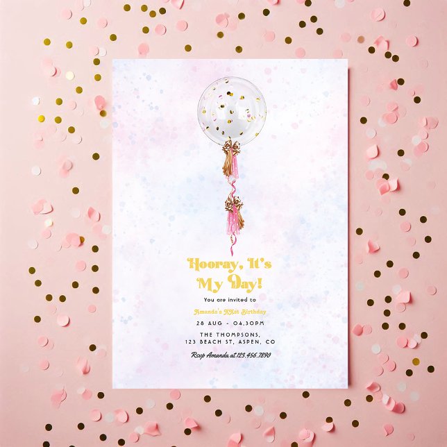 Invitation Bonjour, C’est mon jour ! Fête d'anniversaire mini (Hooray, It’s My Day! Minimal Birthday Party Invitation)