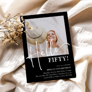 Invitation Bonjour CINQUANTE ! Fête d'anniversaire minimale p