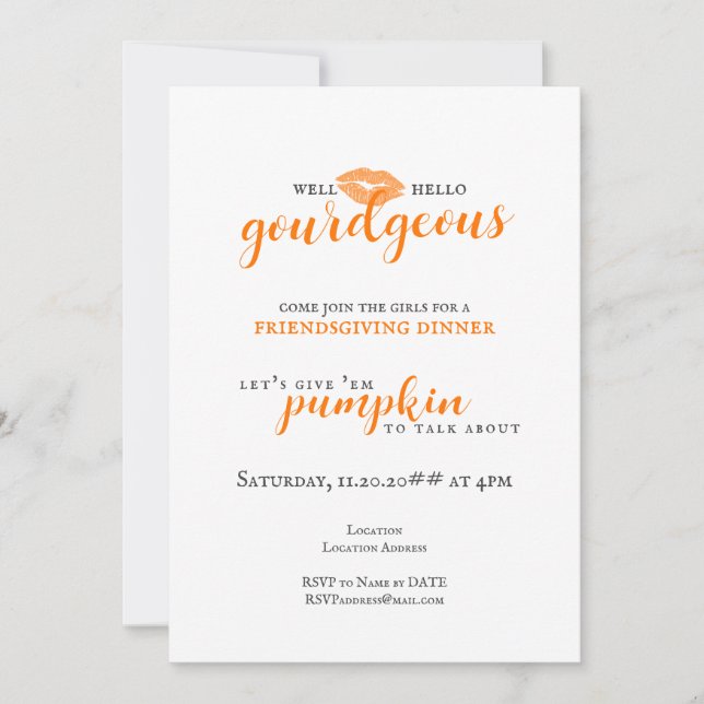Invitation Bonjour Dames Gourdes Amitié Thanksgiving (Devant)