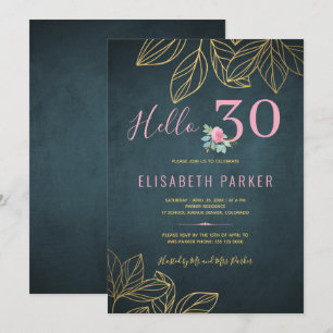 Invitation Bonjour fête d'anniversaire 30 chic or marine rose