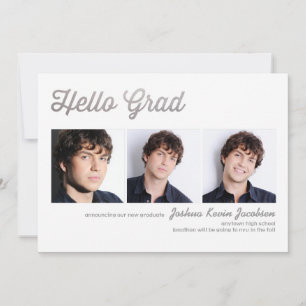 Invitation Bonjour Grad Silver Foil 3 Photo Graduation