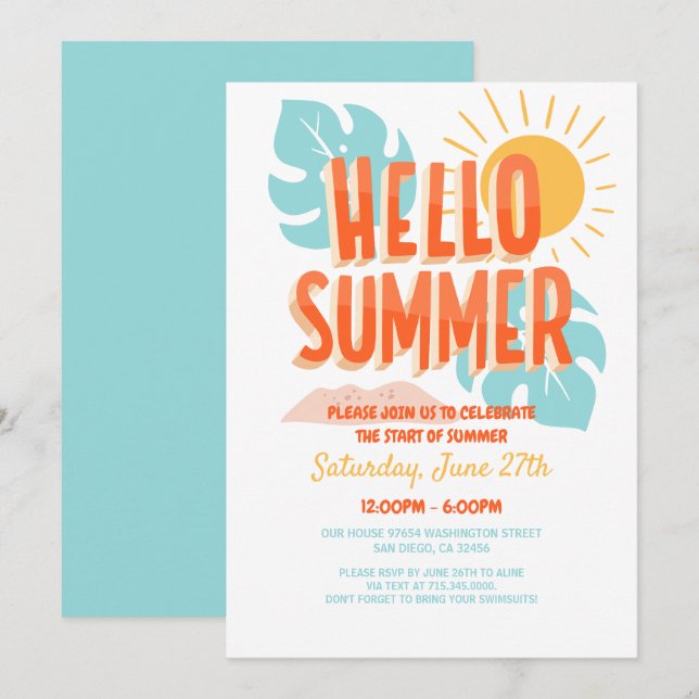 Invitation Bonjour l'été, fête de fin d'année, fête au bord d (Devant / Derrière)