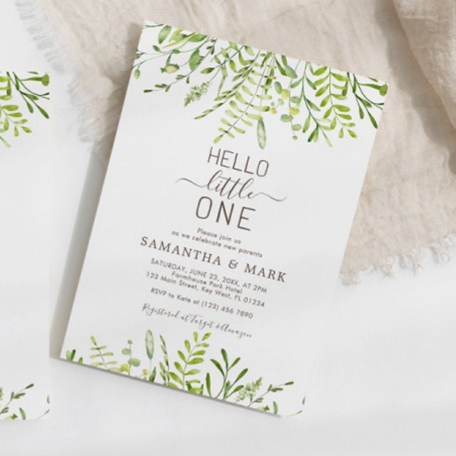 Invitation Bonjour Little One Baby shower Floral de verdure (Créateur téléchargé)