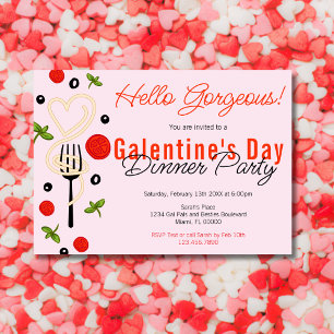 Invitation Bonjour magnifique Pink Galentine's Day Dinner Par