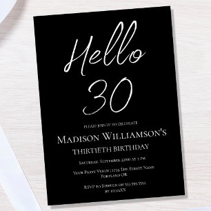 Invitation Bonjour Noir & Blanc 30 Fête d'anniversaire 30 a