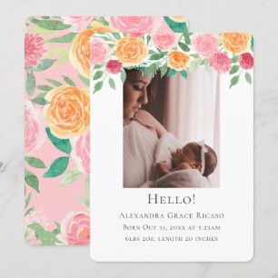 Invitation Bonjour Nouveau bébé photo personnalisée Fleurs ro