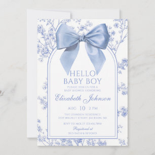 Invitation Bonjour Petit Garçon Vintage Bleu Nœud Papillon Ba