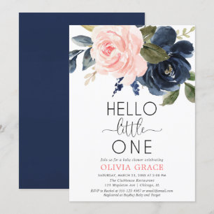 Invitation Bonjour petit un rose marine bleu fille baby showe