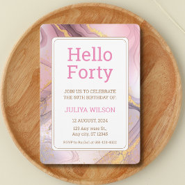 Invitation Bonjour quarante parties scintillant rose calligra