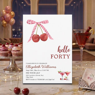 Invitation Bonjour Quarantième Anniversaire Cherry Martini